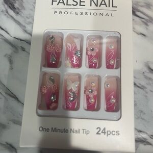 Pink Floral False Nail Set